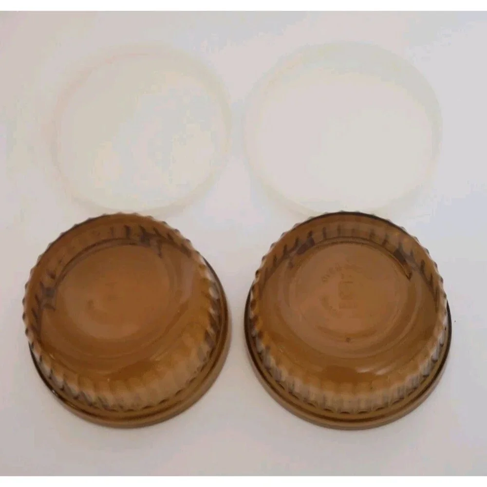 Anchor Hocking Amber Glass Ramekins Custard Cups #1434 Set of 4 W/ 2 Lids Vtg
